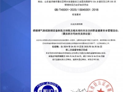 职业健康安全管理体系5001认证证书